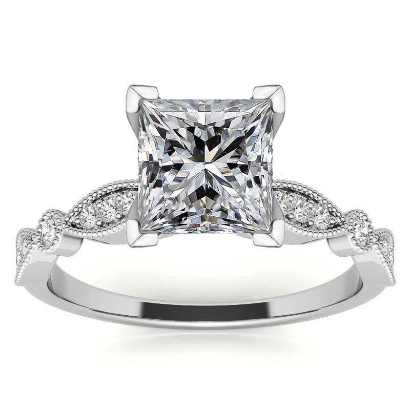 Scalloped Design Moissanite Engagement Ring with Milgrain