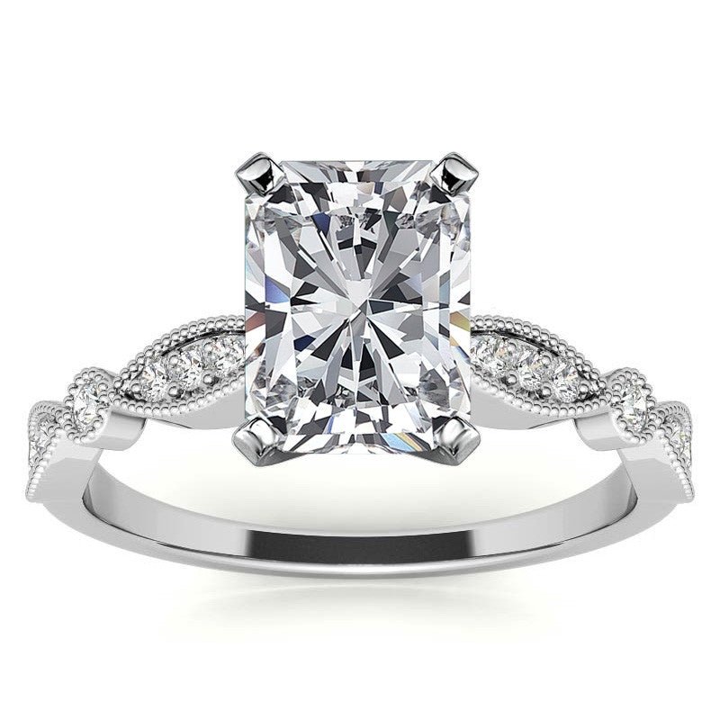 Scalloped Design Moissanite Engagement Ring with Milgrain