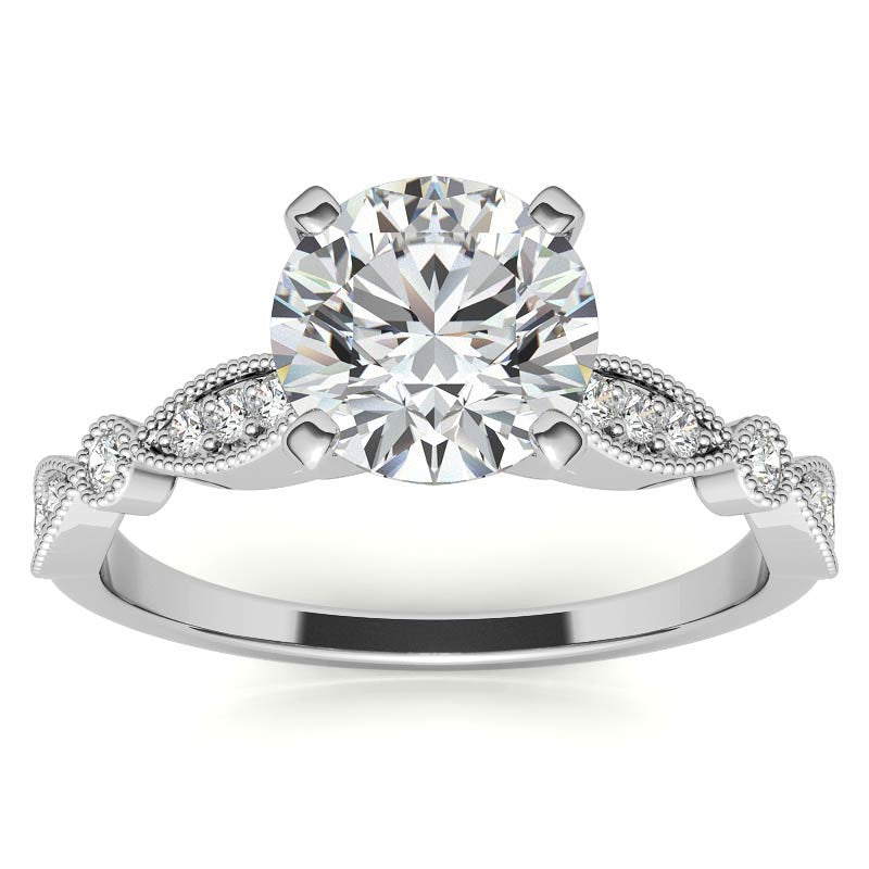Scalloped Design Moissanite Engagement Ring with Milgrain