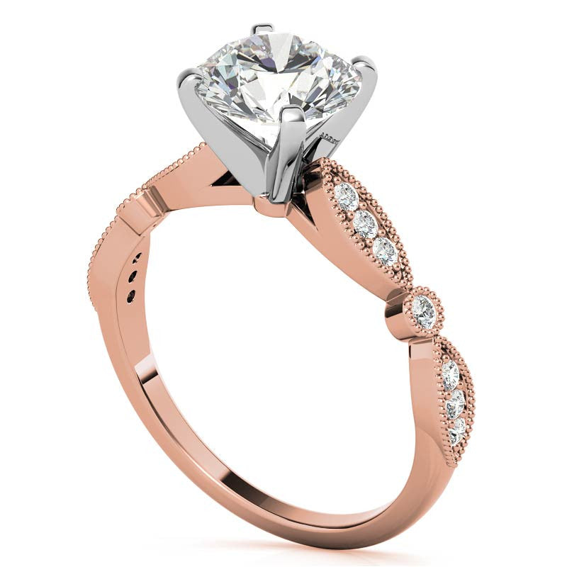 Scalloped Design Moissanite Engagement Ring with Milgrain