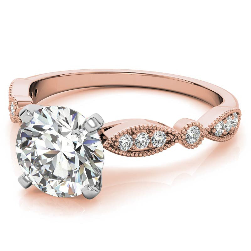 Scalloped Design Moissanite Engagement Ring with Milgrain