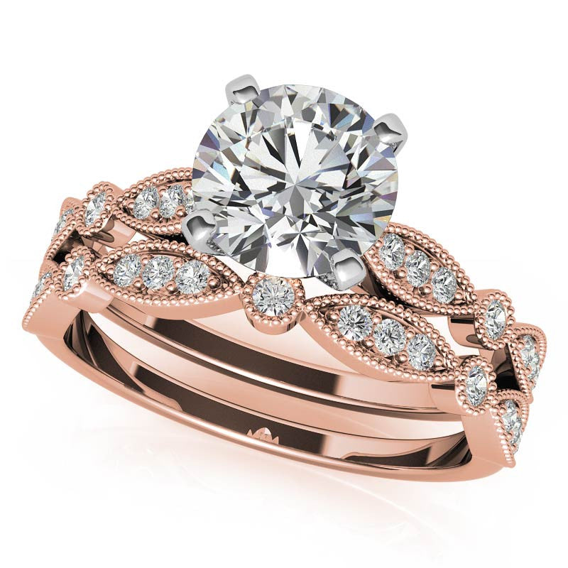 Scalloped Design Moissanite Engagement Ring with Milgrain