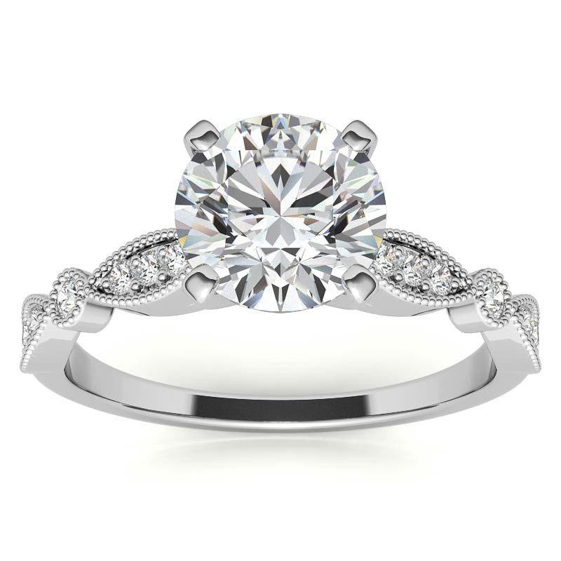 Scalloped Design Moissanite Engagement Ring with Milgrain