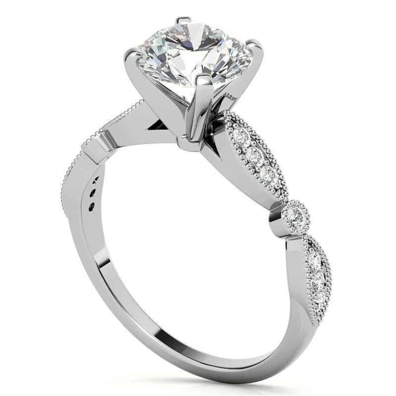 Scalloped Design Moissanite Engagement Ring with Milgrain