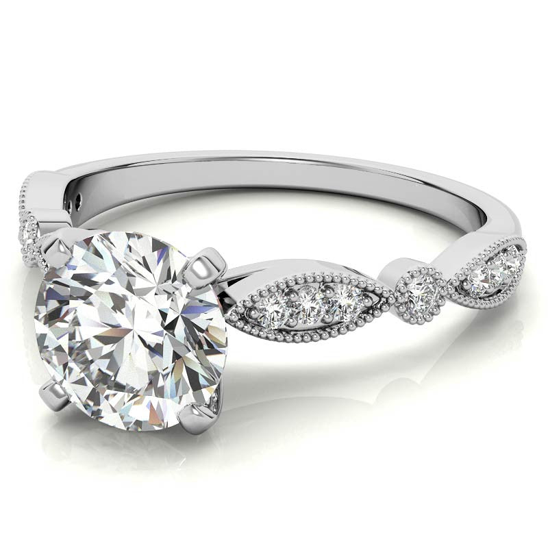 Scalloped Design Moissanite Engagement Ring with Milgrain