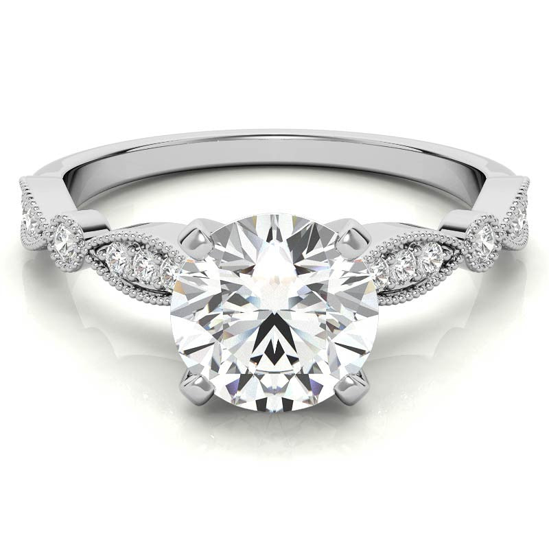 Scalloped Design Moissanite Engagement Ring with Milgrain