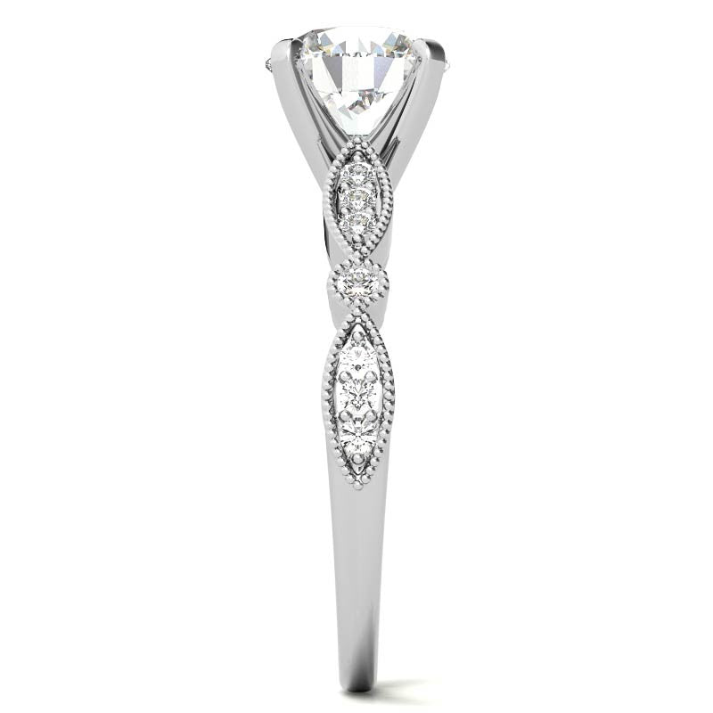 Scalloped Design Moissanite Engagement Ring with Milgrain