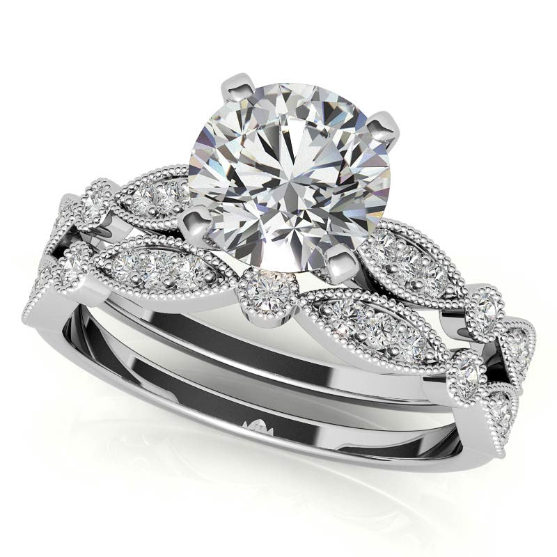 Scalloped Design Moissanite Engagement Ring with Milgrain