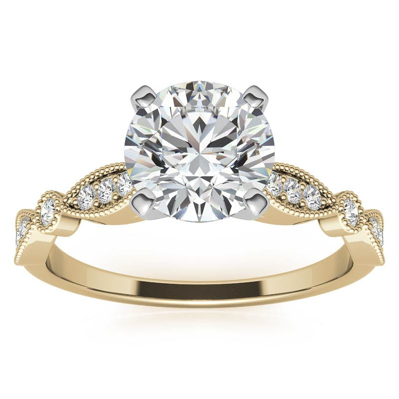 Scalloped Design Moissanite Engagement Ring with Milgrain