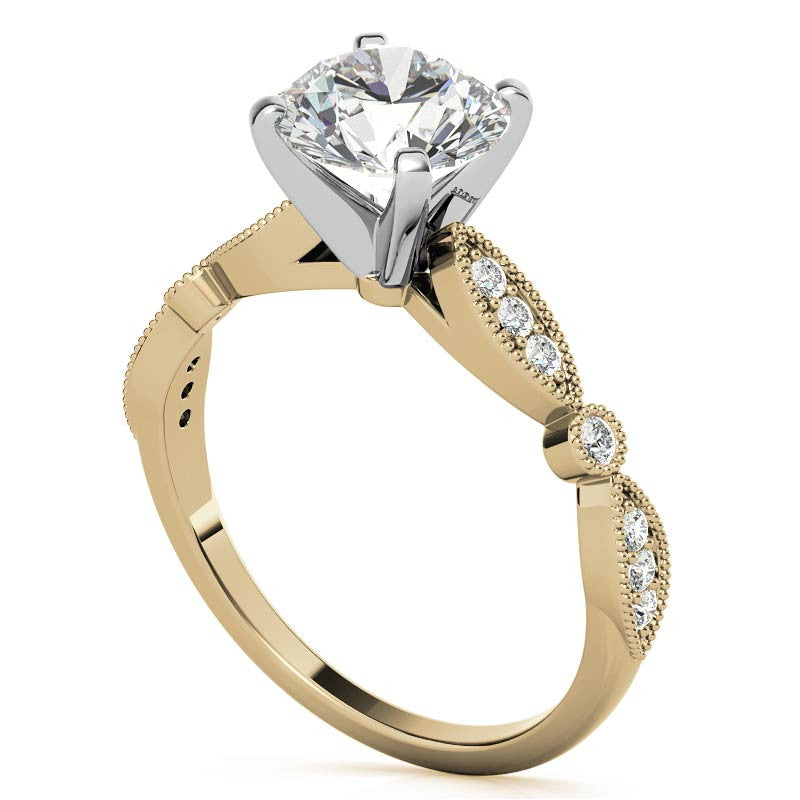 Scalloped Design Moissanite Engagement Ring with Milgrain