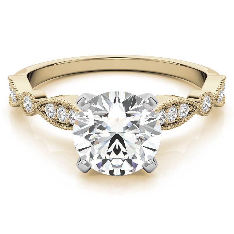 Scalloped Design Moissanite Engagement Ring with Milgrain