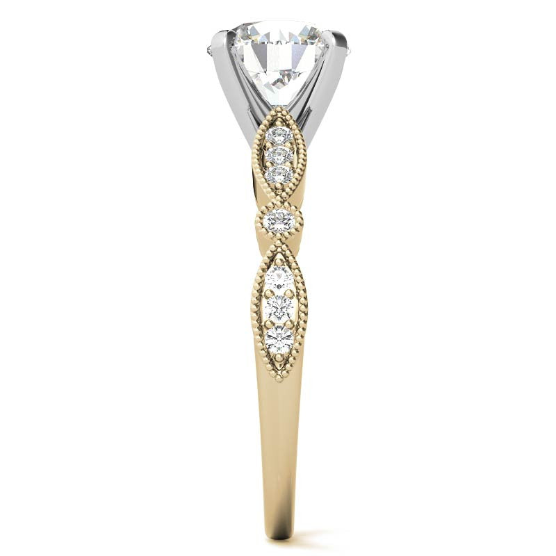 Scalloped Design Moissanite Engagement Ring with Milgrain