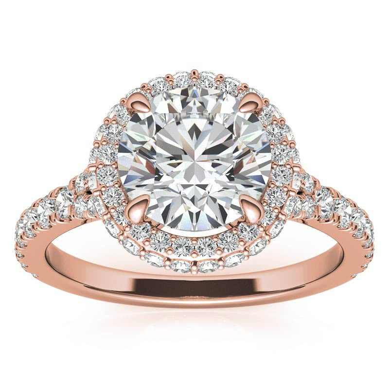 Cathedral Halo and Side Halo Round Brilliant Moissanite Engagement Ring