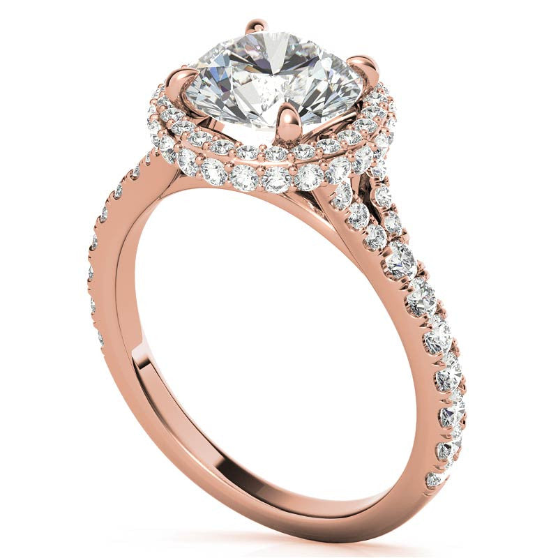 Cathedral Halo and Side Halo Round Brilliant Moissanite Engagement Ring