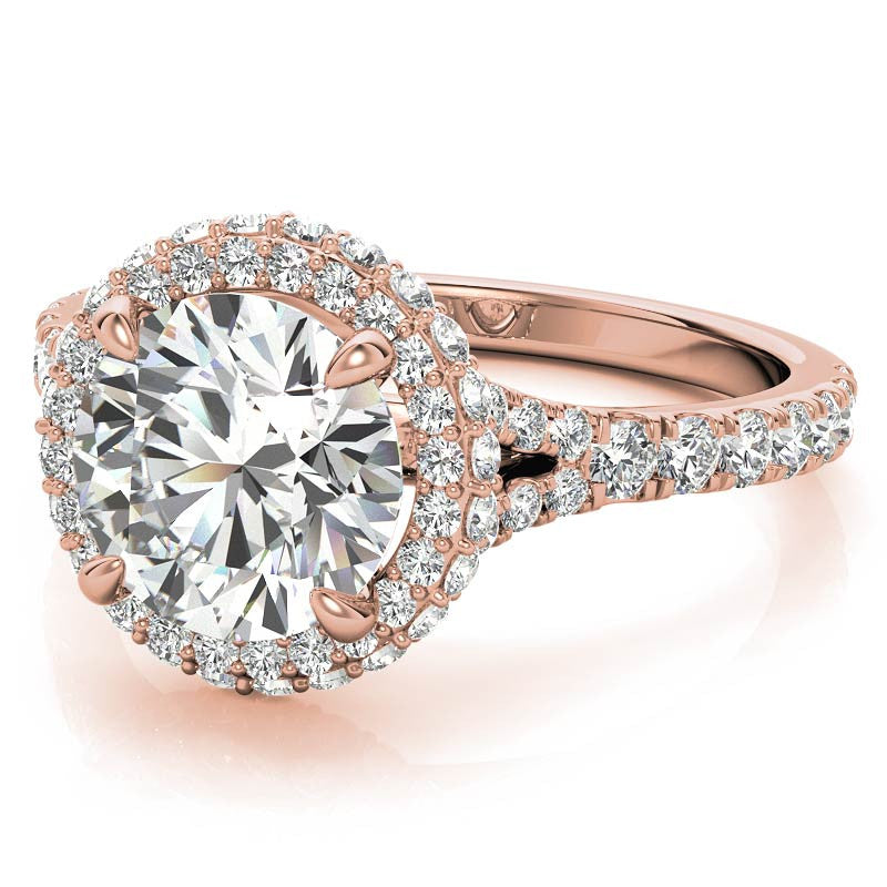 Cathedral Halo and Side Halo Round Brilliant Moissanite Engagement Ring