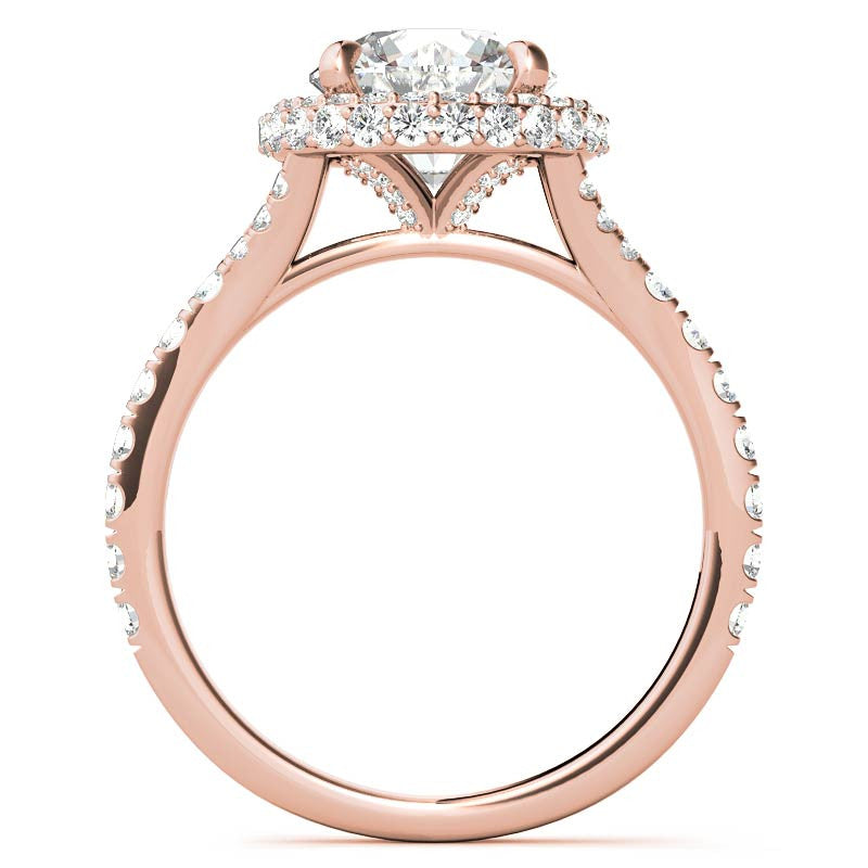 Cathedral Halo and Side Halo Round Brilliant Moissanite Engagement Ring