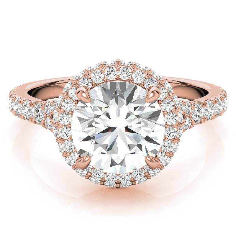 Cathedral Halo and Side Halo Round Brilliant Moissanite Engagement Ring