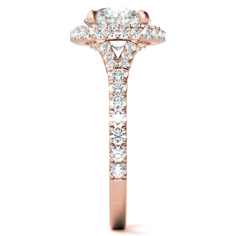 Cathedral Halo and Side Halo Round Brilliant Moissanite Engagement Ring