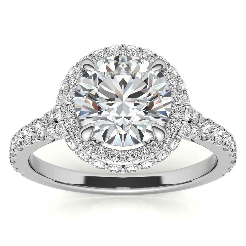 Cathedral Halo and Side Halo Round Brilliant Moissanite Engagement Ring