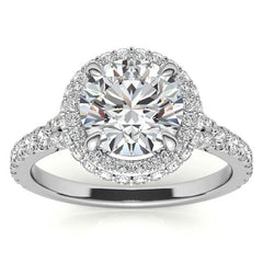 Cathedral Halo and Side Halo Round Brilliant Moissanite Engagement Ring