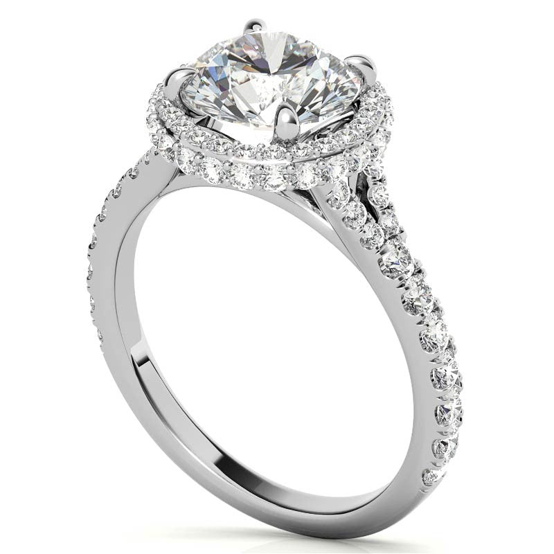 Cathedral Halo and Side Halo Round Brilliant Moissanite Engagement Ring