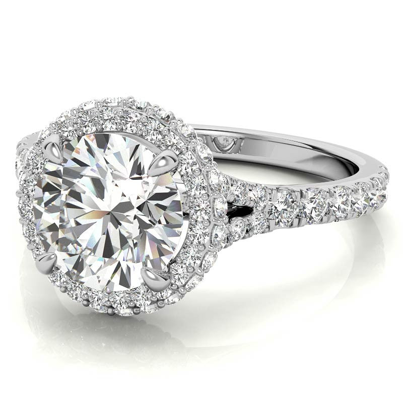 Cathedral Halo and Side Halo Round Brilliant Moissanite Engagement Ring