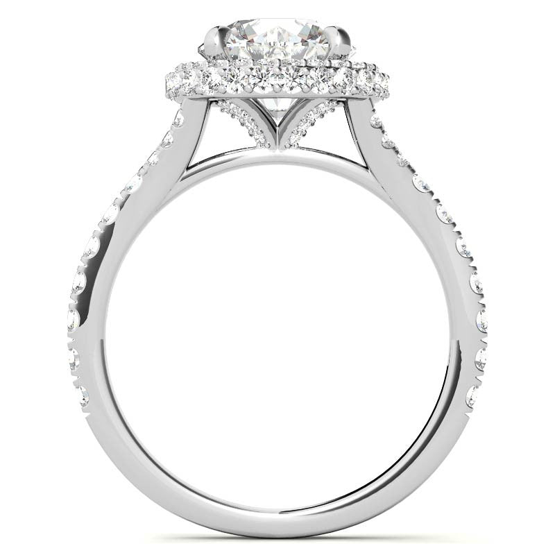 Cathedral Halo and Side Halo Round Brilliant Moissanite Engagement Ring