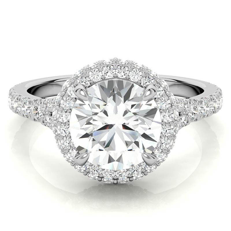 Cathedral Halo and Side Halo Round Brilliant Moissanite Engagement Ring