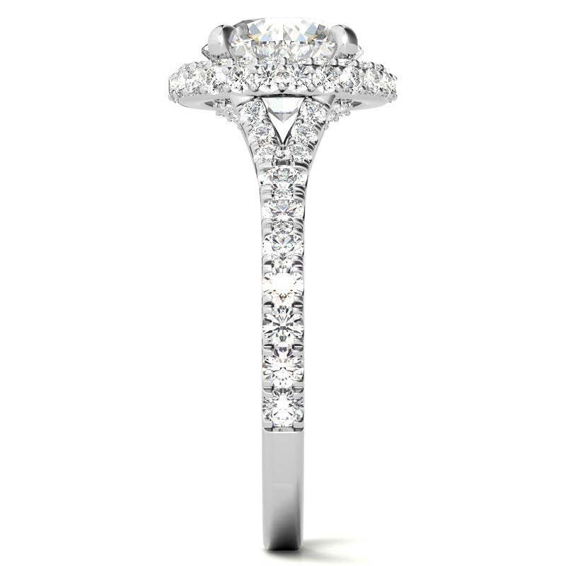 Cathedral Halo and Side Halo Round Brilliant Moissanite Engagement Ring