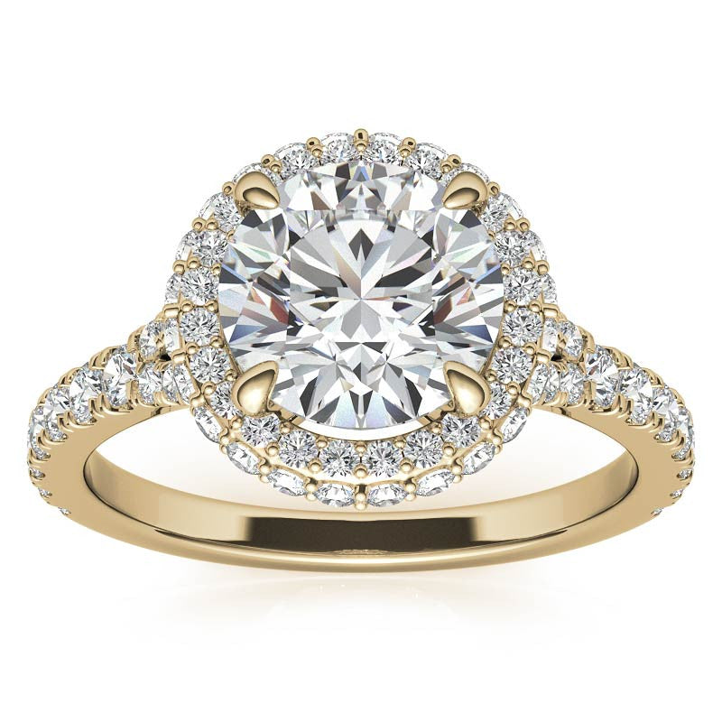 Cathedral Halo and Side Halo Round Brilliant Moissanite Engagement Ring