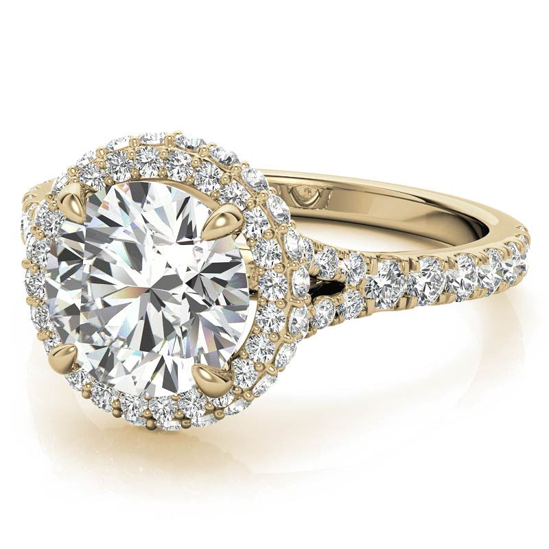 Cathedral Halo and Side Halo Round Brilliant Moissanite Engagement Ring