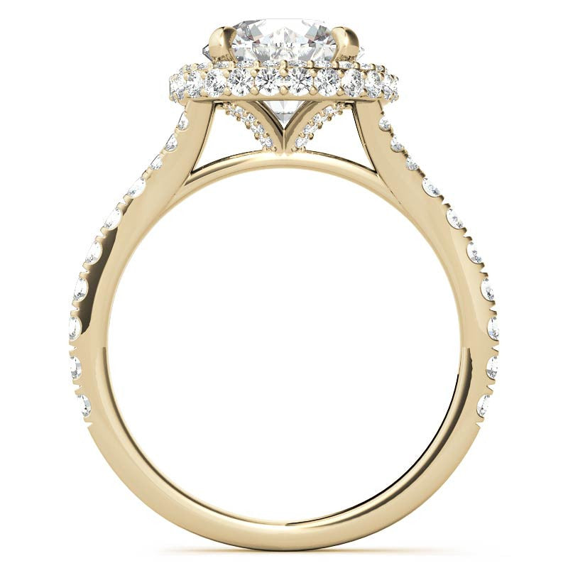 Cathedral Halo and Side Halo Round Brilliant Moissanite Engagement Ring