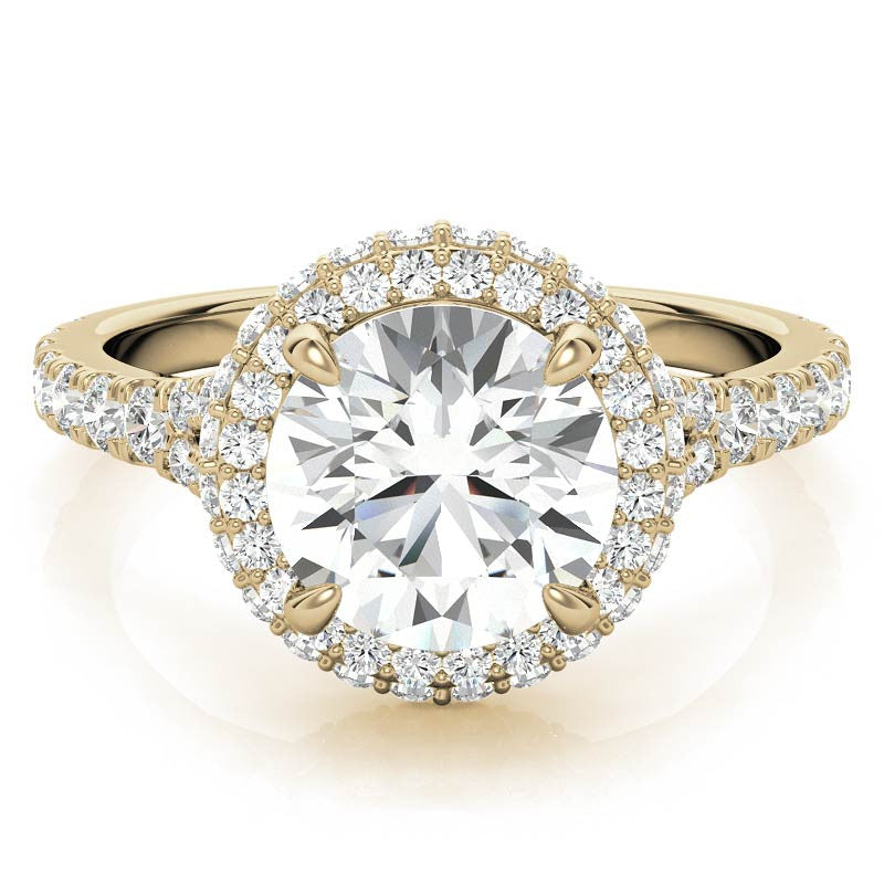 Cathedral Halo and Side Halo Round Brilliant Moissanite Engagement Ring