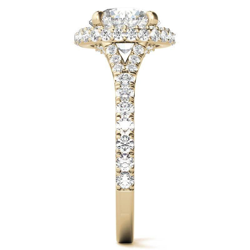 Cathedral Halo and Side Halo Round Brilliant Moissanite Engagement Ring