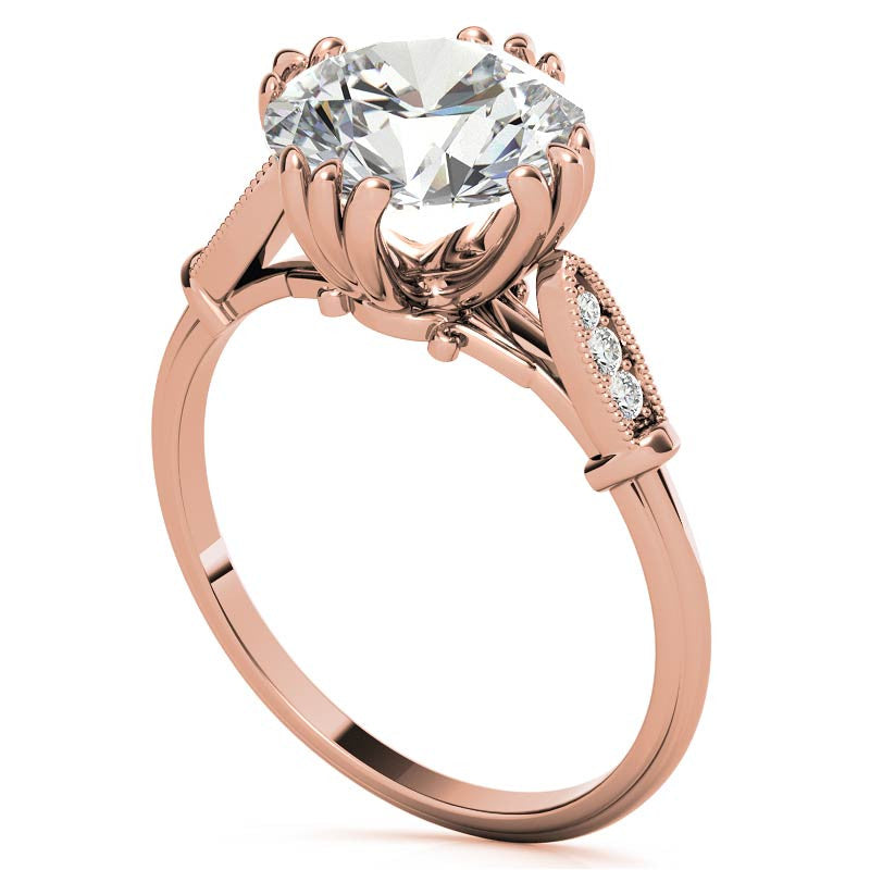 Antique Round Fishtail Prong Moissanite Engagement Ring