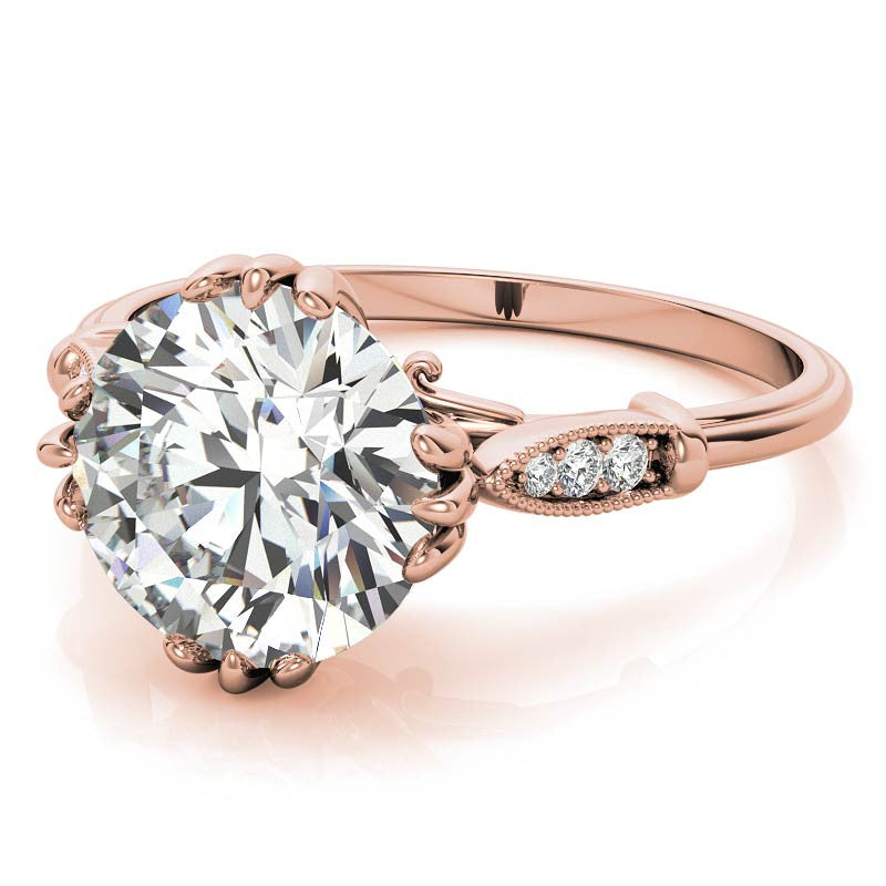Antique Round Fishtail Prong Moissanite Engagement Ring