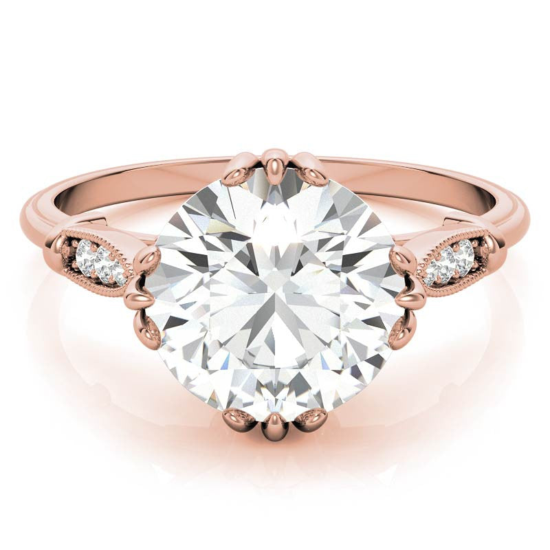 Antique Round Fishtail Prong Moissanite Engagement Ring