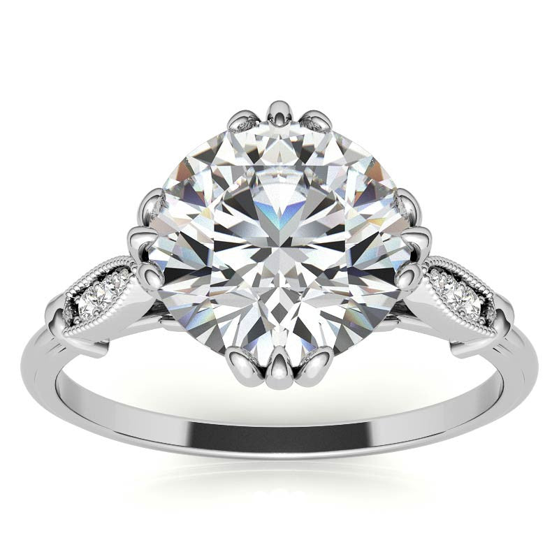 Antique Round Fishtail Prong Moissanite Engagement Ring