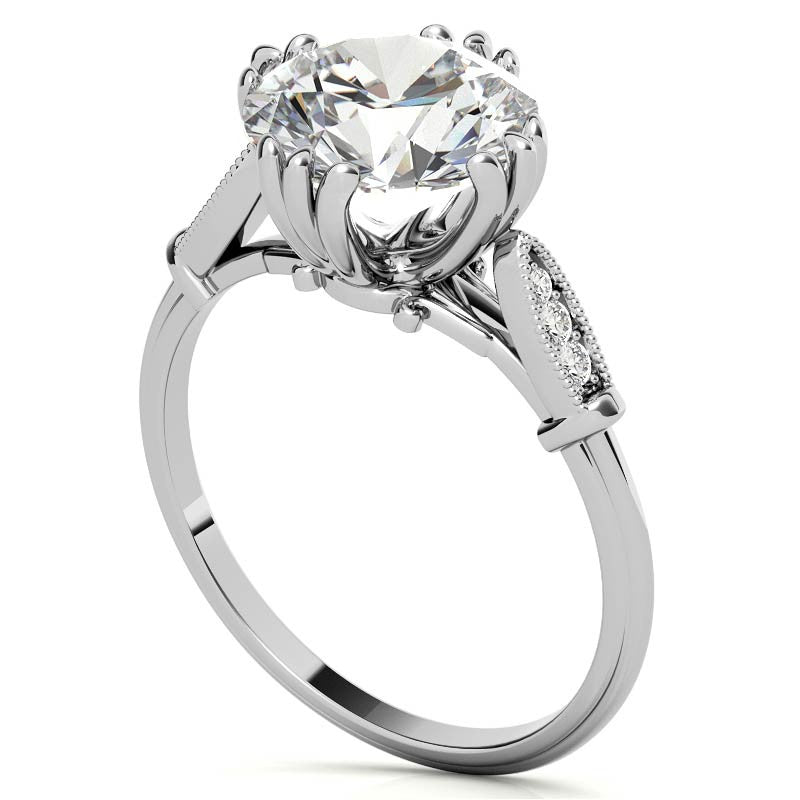 Antique Round Fishtail Prong Moissanite Engagement Ring