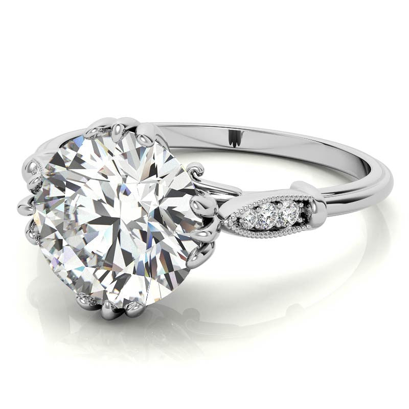 Antique Round Fishtail Prong Moissanite Engagement Ring