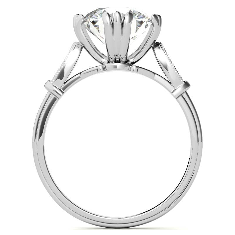 Antique Round Fishtail Prong Moissanite Engagement Ring