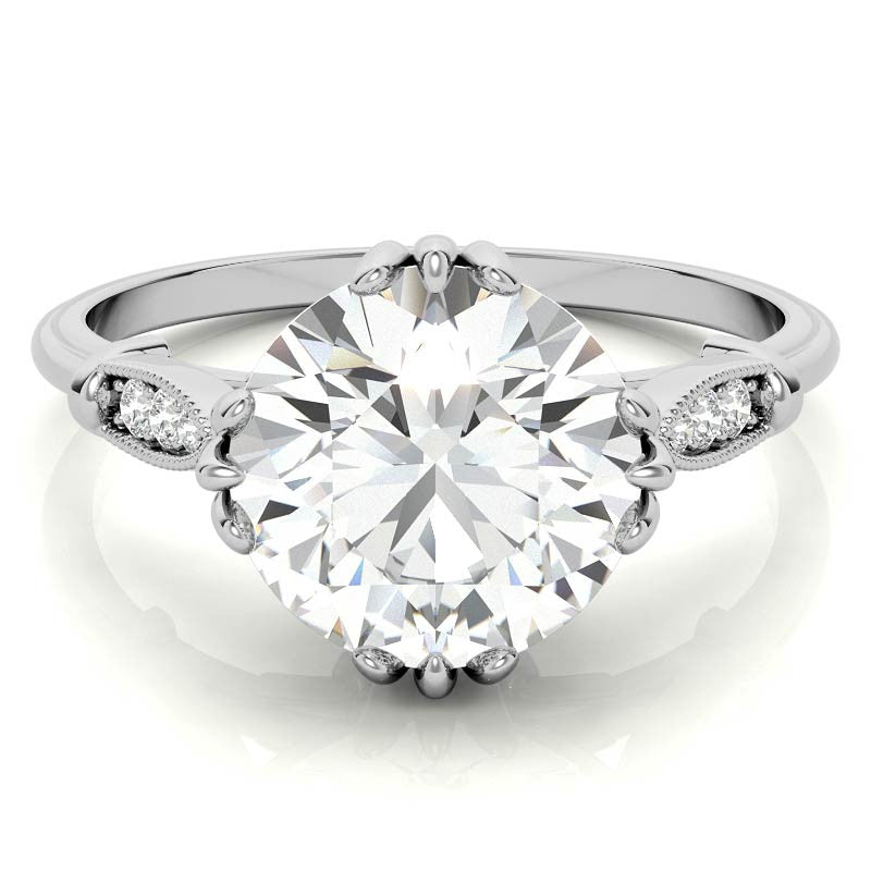 Antique Round Fishtail Prong Moissanite Engagement Ring