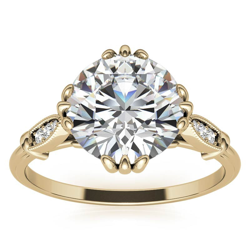 Antique Round Fishtail Prong Moissanite Engagement Ring