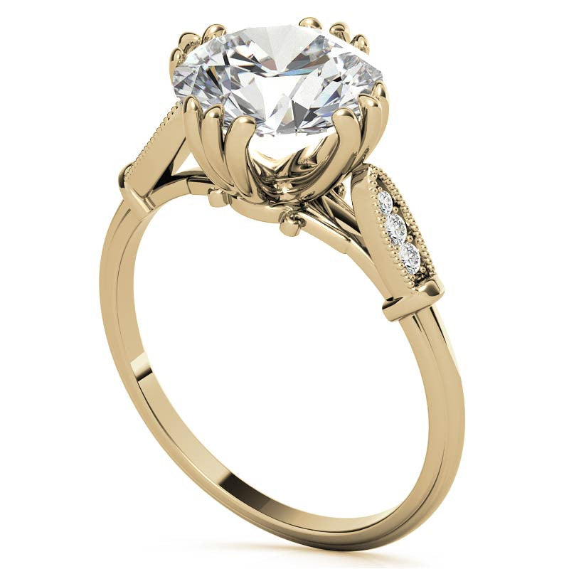 Antique Round Fishtail Prong Moissanite Engagement Ring