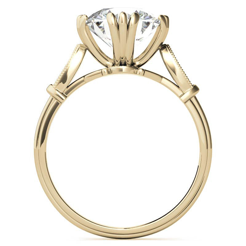 Antique Round Fishtail Prong Moissanite Engagement Ring