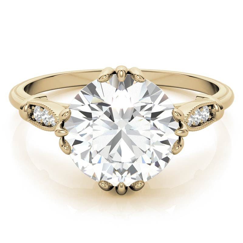 Antique Round Fishtail Prong Moissanite Engagement Ring