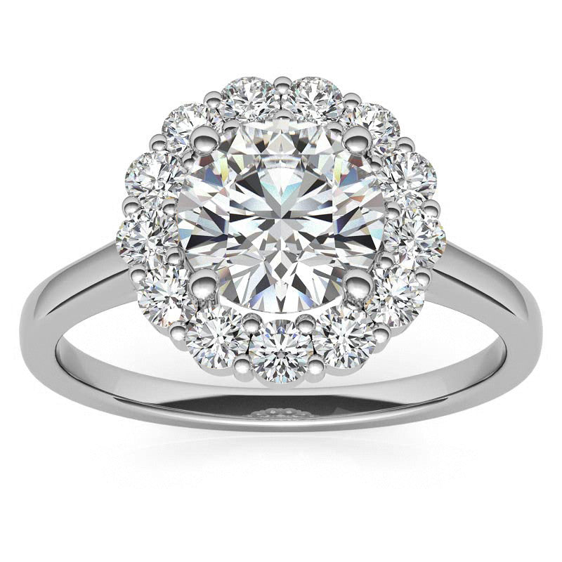 Round Halo Moissanite Cathedral Engagement Ring