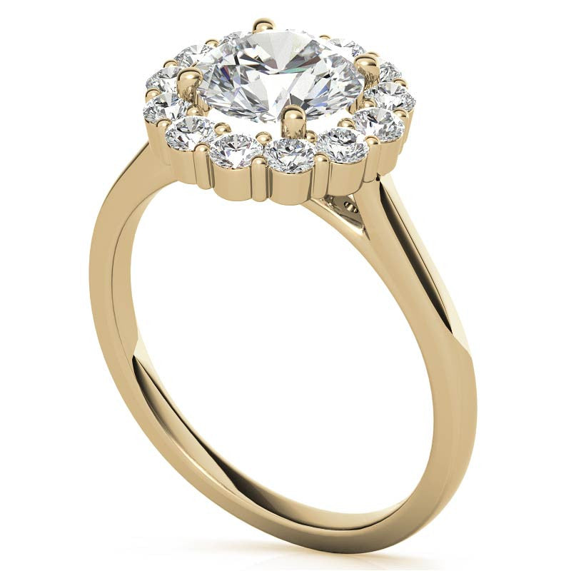 Round Halo Moissanite Cathedral Engagement Ring