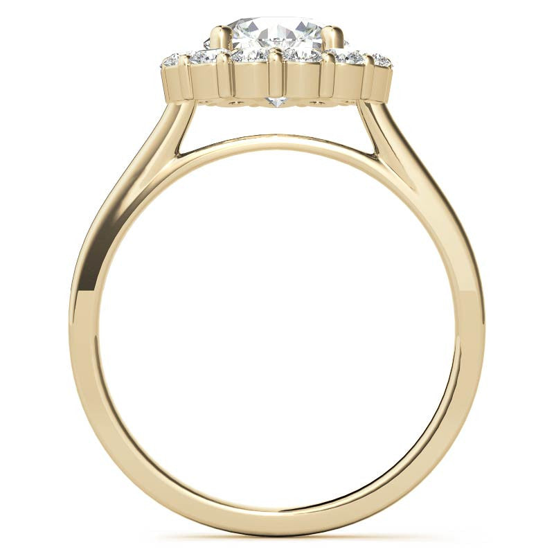 Round Halo Moissanite Cathedral Engagement Ring