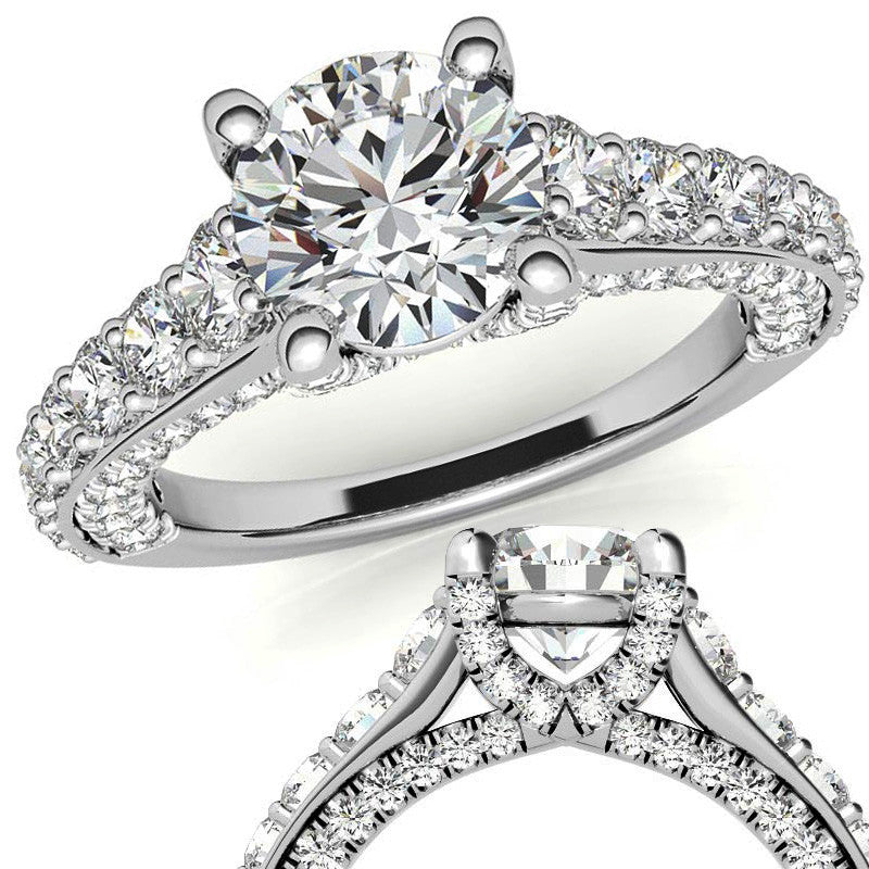 Round Trellis Design Cathedral Moissanite Engagement Ring